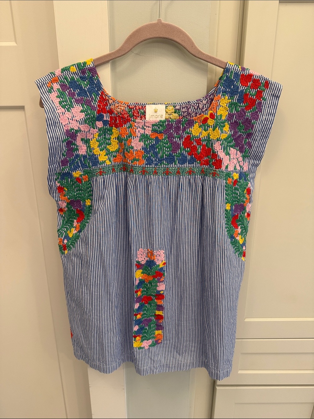 Embroidered Striped Sleeveless Top - Multicolor